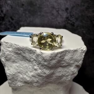 Natural Lemon Quartz 3-Stone Ring in 925 Sterling Silver – Size 8